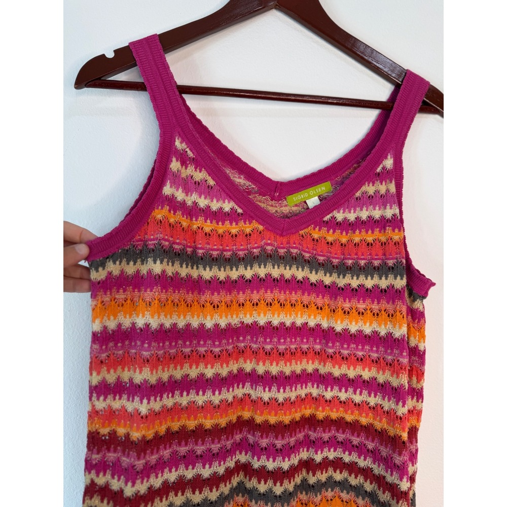 Vintage Y2K Sigrid Olsen Colorful Chevron Knit Tank Top Womens L Silk Blend Boho - Picture 3 of 8
